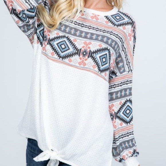 Aztec front tie waffle top - Picture 8 of 8